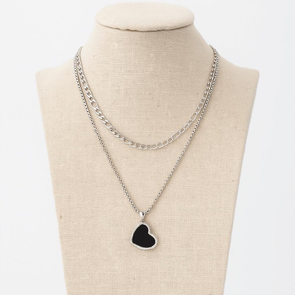 Titanium Steel Double Stacked Neck Chain Sweet Charm Heart Clavicle Chain  Female Lady Girl