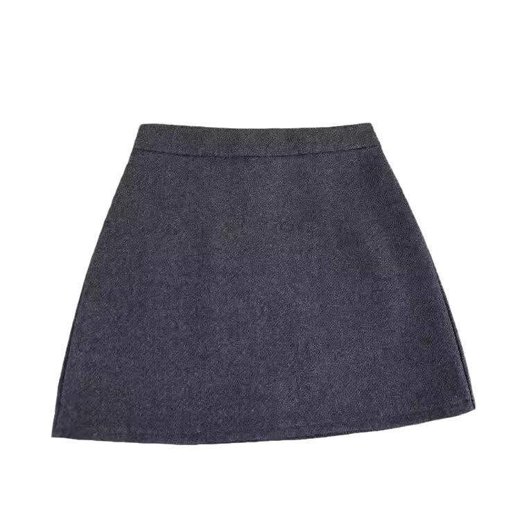 Women's High-Waisted Woolen A-Line Skirt - Gray/Black, 2024 Autumn/Winter Collection