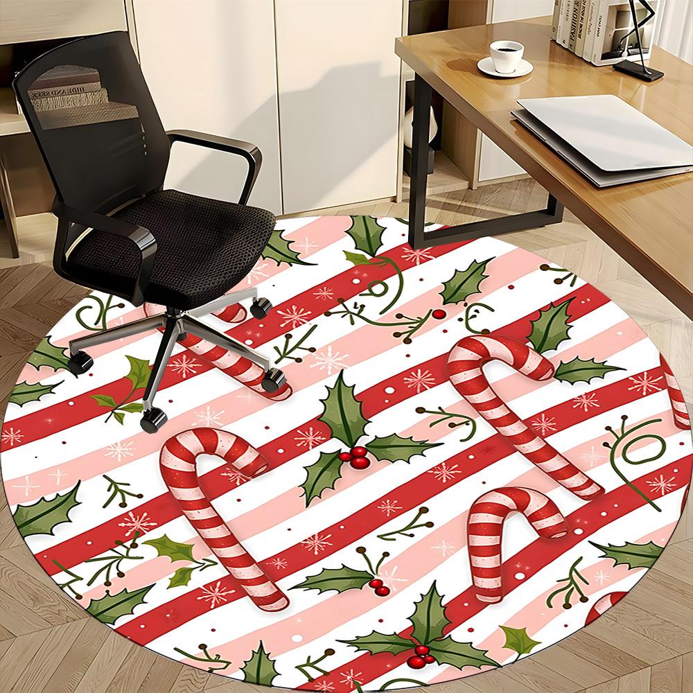 1pc Candy Canes Office Round Rug, Non-slip, Soft and Durable Office Rug for Interior Decoration, Perfect for Office, Beautiful Decoration yy260324100