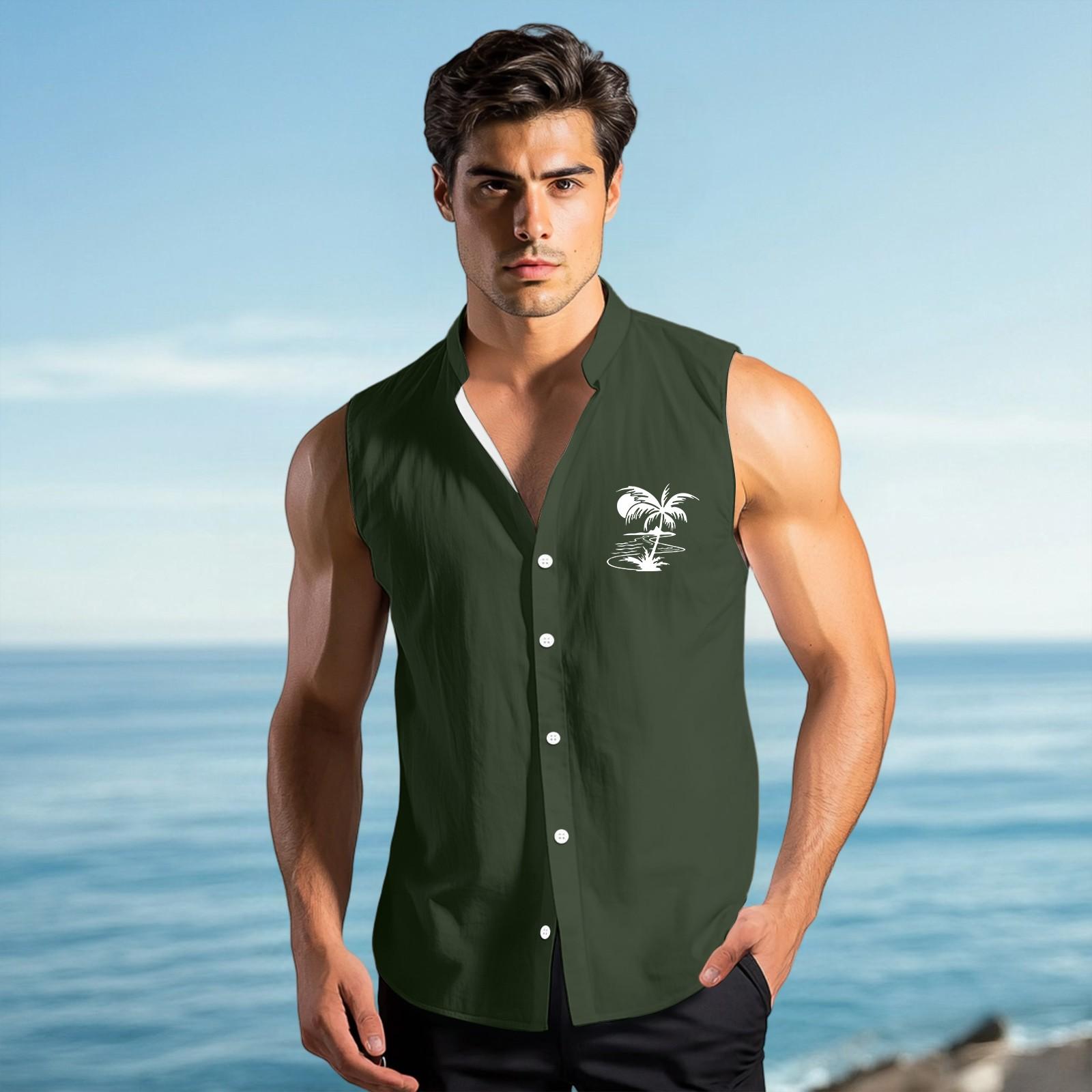 

Мужская модная рубашка без рукавов с лацканами на пуговицах и жилеткой XXL