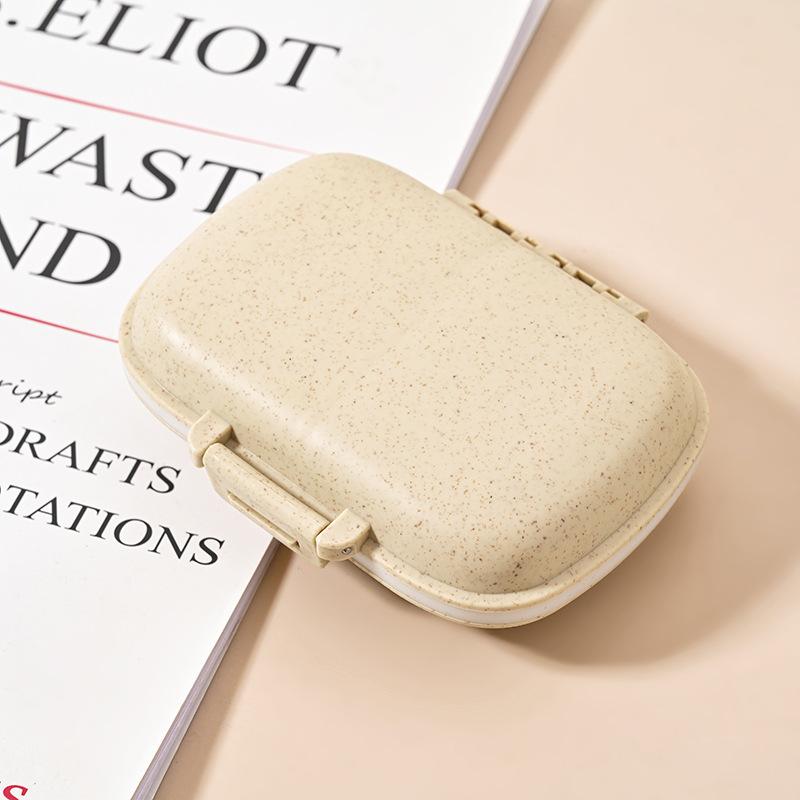 Mini Portable 8 Grids Pill Box Travel Medicine Organizer Container Wheat Sealed Tablets Storage Dispenser Box for Medicines