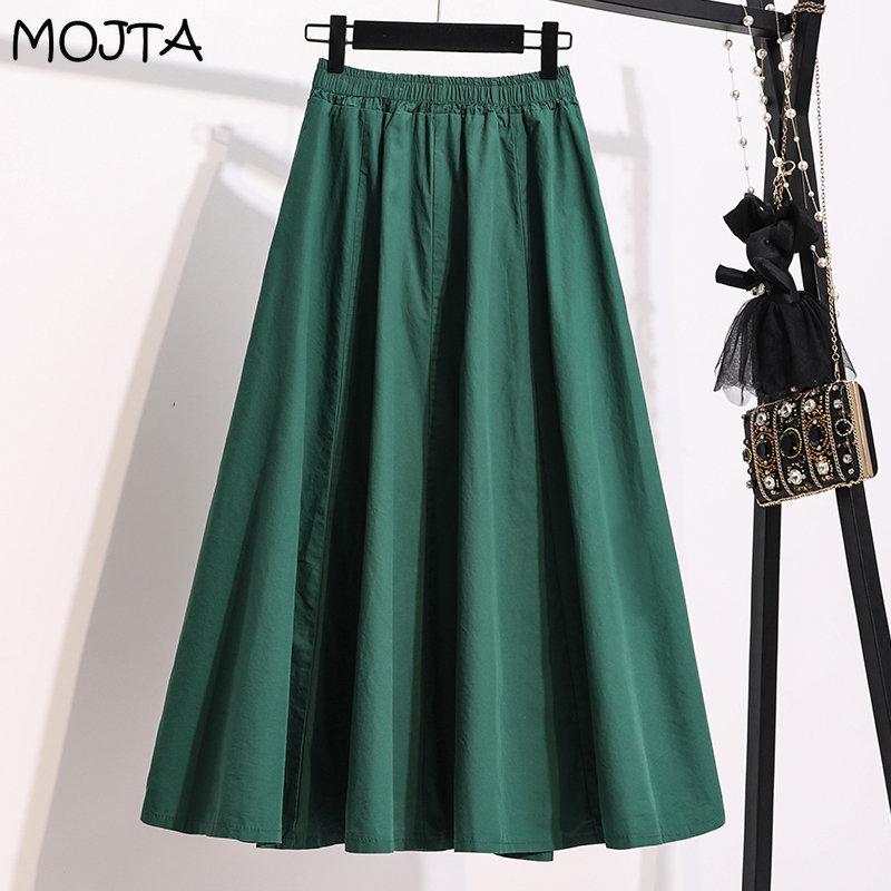 MOJTA Women's Clothing High Waist Spring Autumn Plus Size Thin A-line Skirt Loose Casual Mid-length Skirt