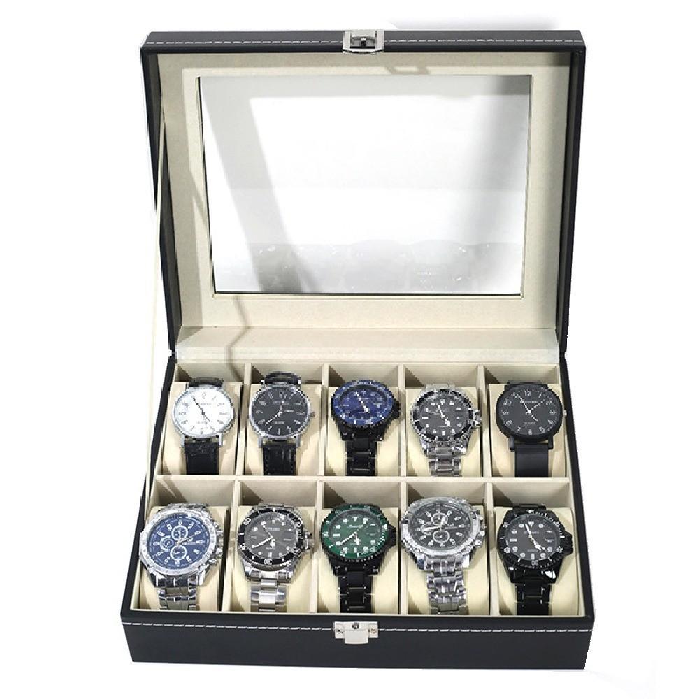 2/3/6/10/12 Grids Jewelry Box Watch Holder Watch Storage Box Lockable Leather Flocking Cloth Watch Display Box