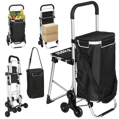 Shopping Trolley, 40 L Oxford Bag, 3-Wheel Design, Aluminum Frame, Seat, Grey