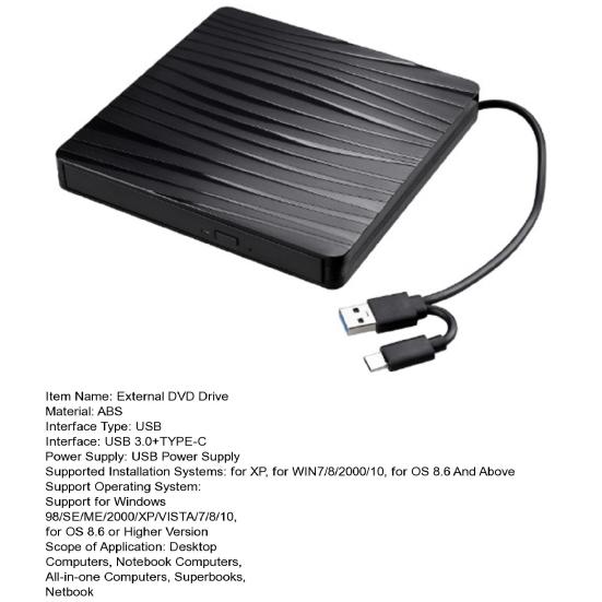 Yousheng Laptop External DVD Drive Portable High Speed Read Write Type-C USB 3.0 DVD RW VCD Compact Disc Burner Writer Player Desktop PC Accessories