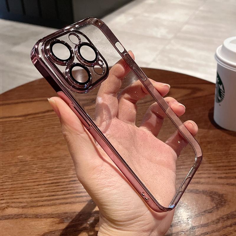 Luksuriøst Gjennomsiktig Glitter-deksel til iPhone 11 12 13 14 15 Pro Max Plus Elektroplettert Støtfanger Klar Støtsikker Deksel