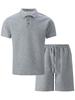 Men's Summer Solid Color V-Neck Outdoor Casual Sports Short Sleeve Top Shorts Set