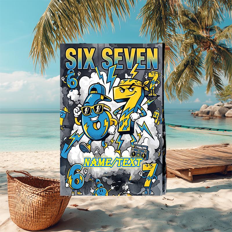 1PC Custom Name "Six Seven Adventure" Beach Towel Highly Absorbent And Sand-Resistant Towel for Swimming, Pool, Yoga, And Travel Lightweight