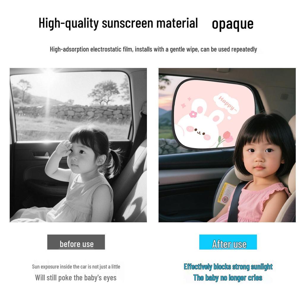 Cartoon Car Sunshade Static Film - UV Protection, Heat Insulation, Privacy Curtain