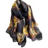 Black Scarf with Flowers in Autumn Colors - Light and Elegant