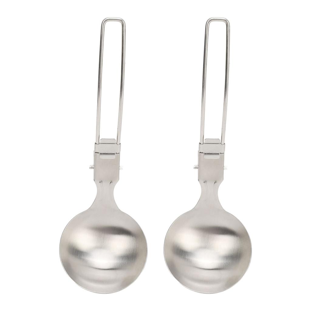 2pcs Folding Spoon 304 Stainless Steel Heat Resistant Rustproof Spoon Portable Outdoor Spoon for Camping Cycling Hiking