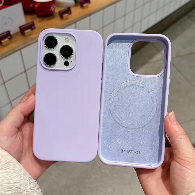 

Магнитный чехол из жидкого силикона для беспроводной зарядки Magsafe для iPhone 17 Air 16 Pro Max 15 Plus 14 13 iPhone 13 светло-фиолетовый