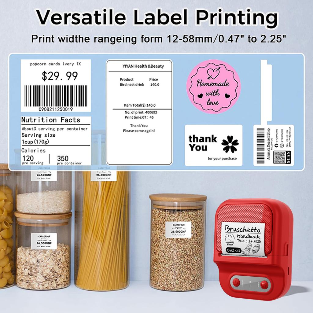 BT Label Maker Machine Portable Label Printer Mini Label Thermal Printer for Home Kitchen School Office Organization