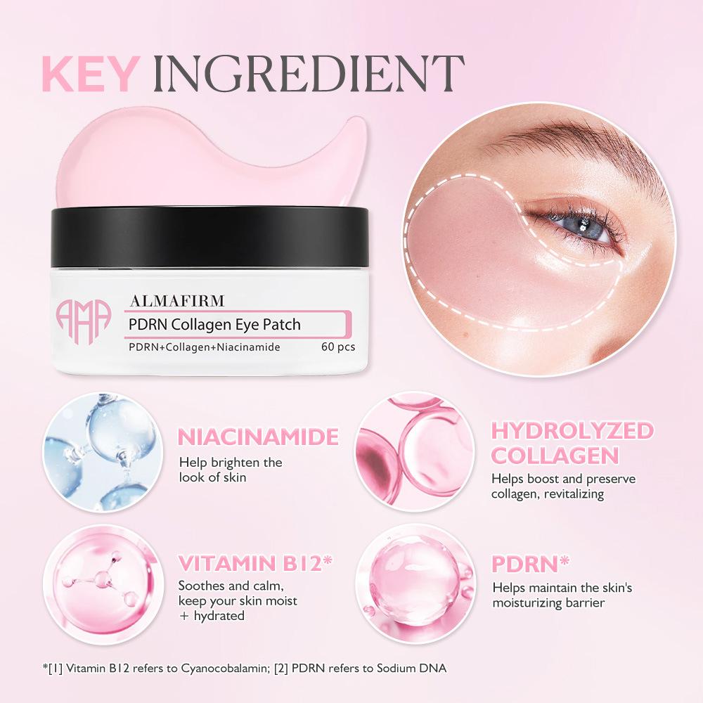 Almafirm Collagen PDRN Hydrating Hydrogel Eye Patches 60 Pcs Anti-Wrinkle Firming Dark Circle Remover Fast Absorbing Travel Size