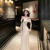 French White Dress Romantic One-word Shoulder Strap Tube Top Dress Women's Summer Pure Desire To Look Thin Waist and Hip Long Dress