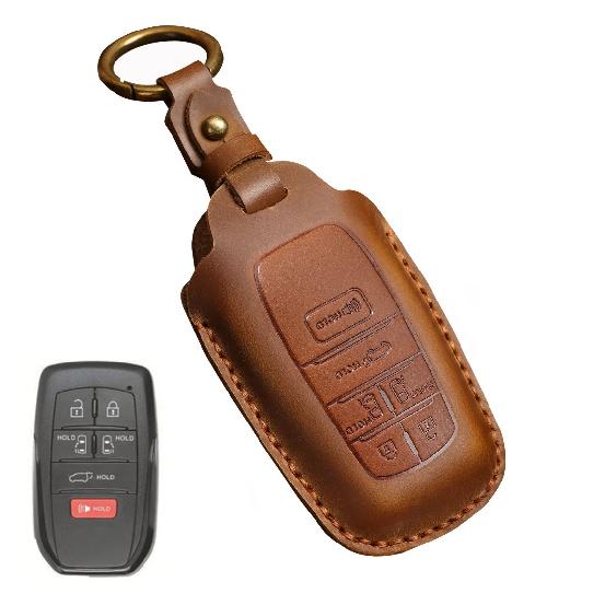 Vintage Cowhide Leather for Toyota Sienna Hybrid Car Key Case 6 Button Car Key Cover Anti-Scratch Key Fob Keychain Accessories