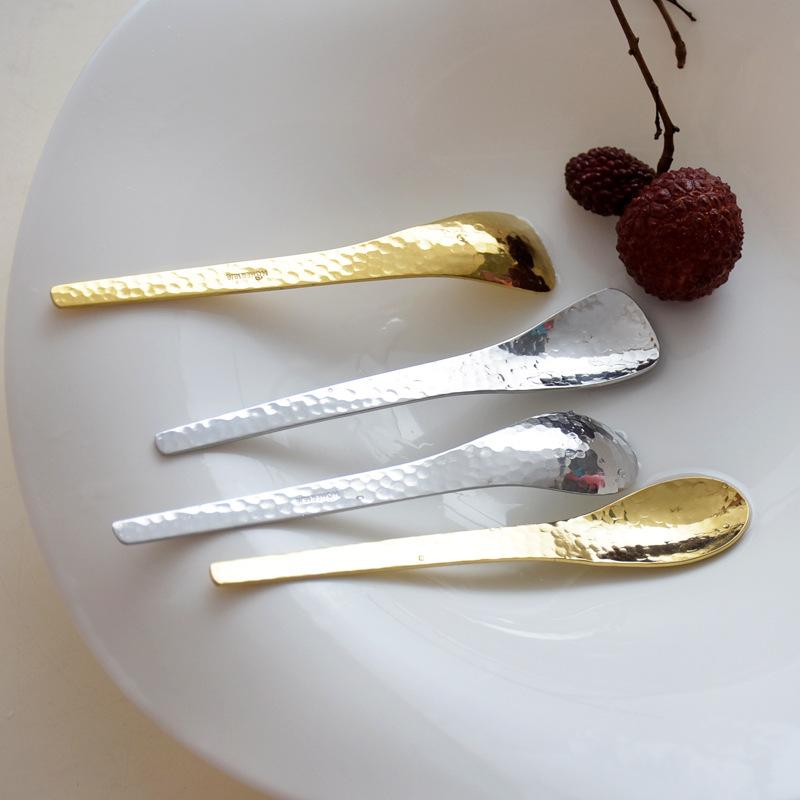 304 Japanese Style Design Metal Tableware Hammer Mesh Spoon Cake Fruit Fork Stainless Steel Dessert Coffee Spoon Teaspoon
