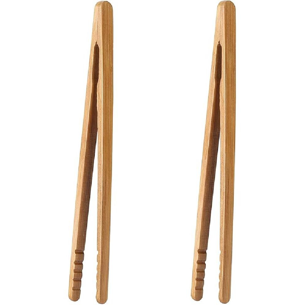 I-MART Toast Tongs Bamboo 7 Inch Set of 2 Wooden Tongs for Toaster Small Cooking Tongs Heat Resistant Natural Kitchen Utensils for Toast Bacon
