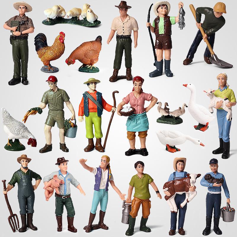 Farm Pasture Simulation Plastic Doll Model Ornament Farmer Worker Animal Woman
