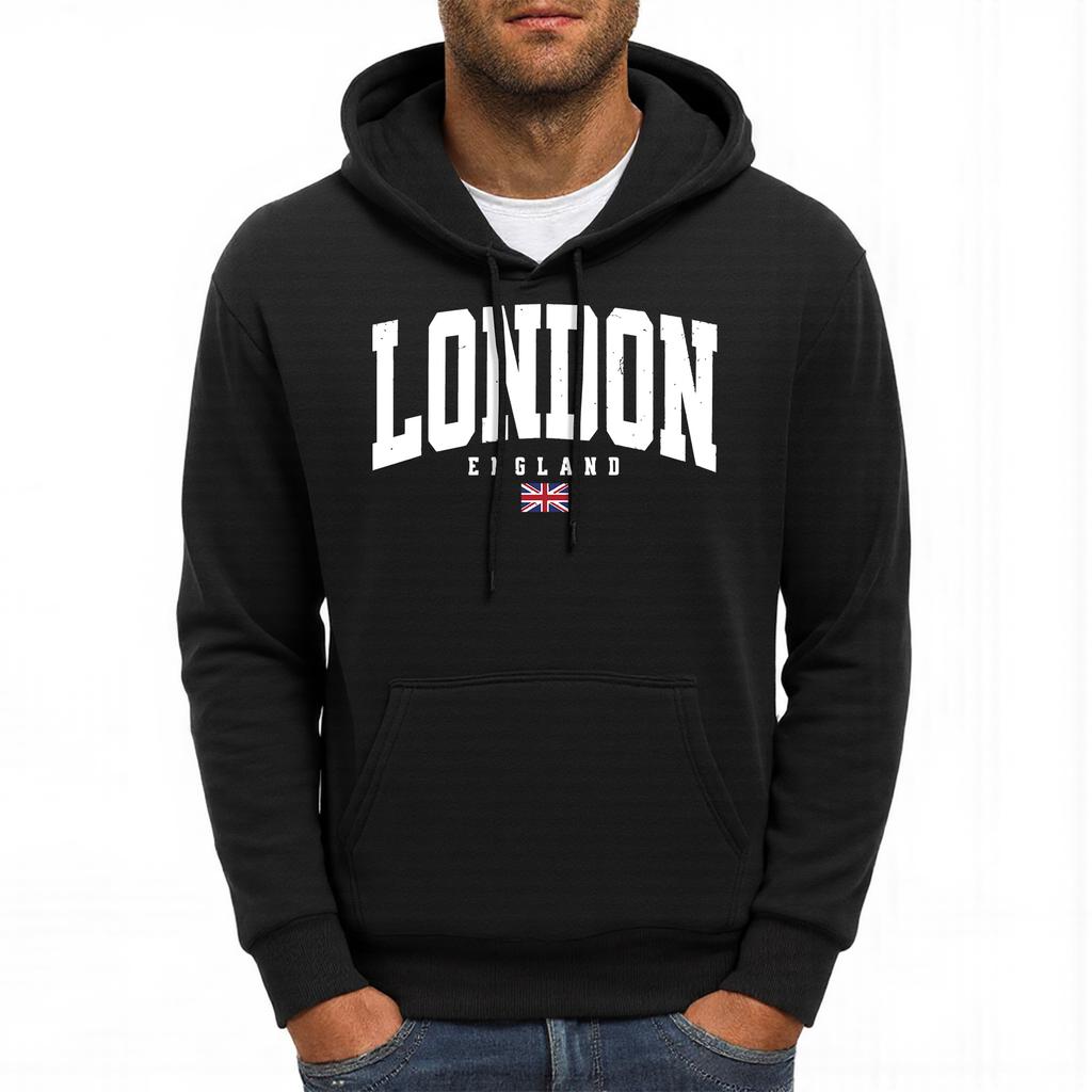 London England Flag Pattern Men Hoodies Casual Autumn Pocket Streetwear Loose Multicolor Pullovers Hip Hop Fleece Man Hoody