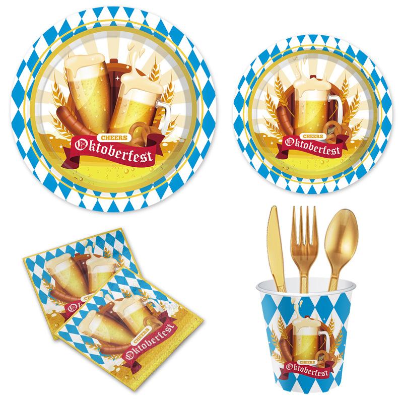 Germany Munich Oktoberfest Party Set Disposable Paper Plates Paper Cups Tissue Tablecloths Festival Supplies