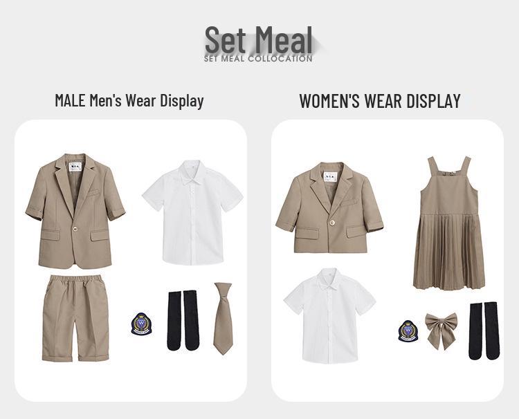 British Style Summer Short Sleeve Kindergarten Uniform Set for Boys and Girls