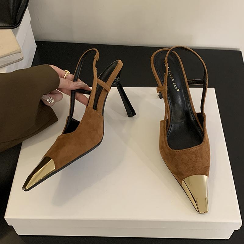 

Fashion SUOJIALUN 2024 New Brand Women Sandal Fashion Mix Color Ladies Eelgant Outdoor Dress Slingback Shoes Thin High Heel Sexy Pumps S 40 коричневый