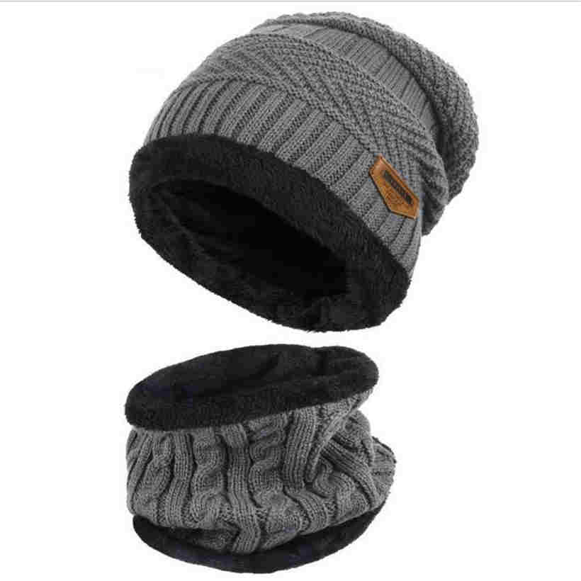 Two Piece Winter Men Women Adult Children Knitted Hat with Thick Needles Warm Woolen Beanie Hat