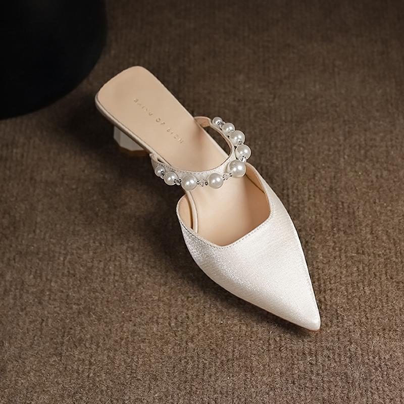 

Летние Новые Туфли-лодочки Однотонные Прозрачная Лента Жемчуг С Открытым Верхом для Женщин Простые и Удобные Высокие Каблуки 40 шампанского