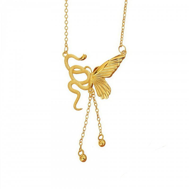 Sterling Snake Butterfly Necklace Womens Luxury Minimalist Clavicle Chain New Chinese Style Pendant