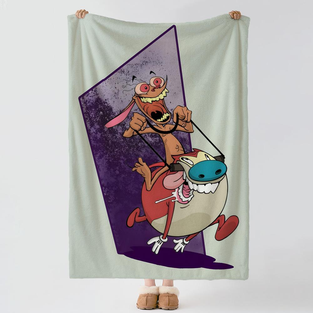 TThe RRen Stimpy Show Throw Soft Warm Flannel Blanket Multiuse Throw for Bed Sofa Office Air Conditioning Nap Blanket