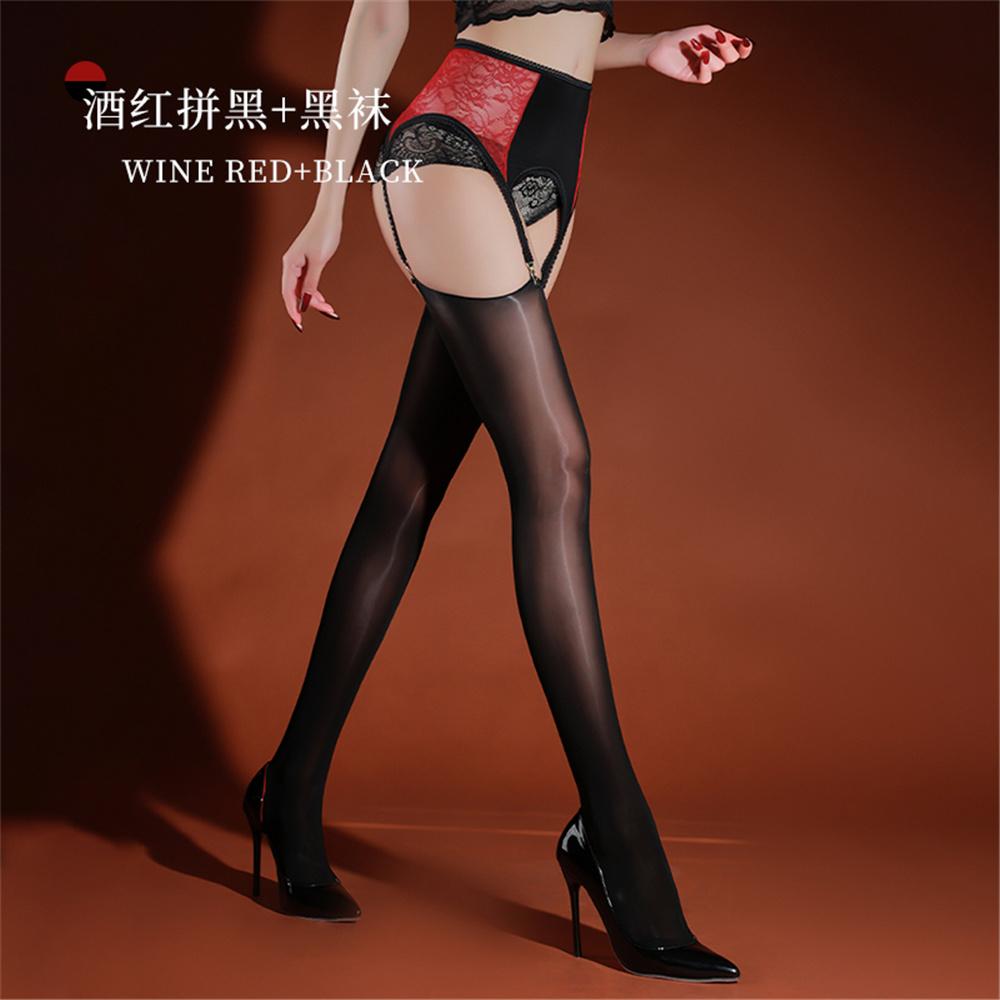 Sexy Women Lace Crotchless Sheer See Through Garter Belt Hollow Out Shaping Pantyhose Maid Sexy Tights Garter Stockings