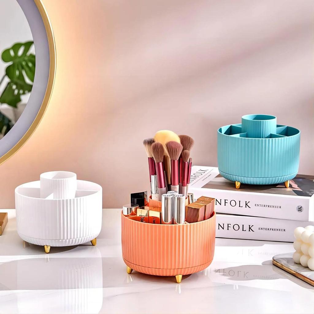 360 Rotating Makeup Brush Holder Desktop Cosmetic Organizer Rotating Desktop Storage Box Portable Lipstick Eyeliner Holder