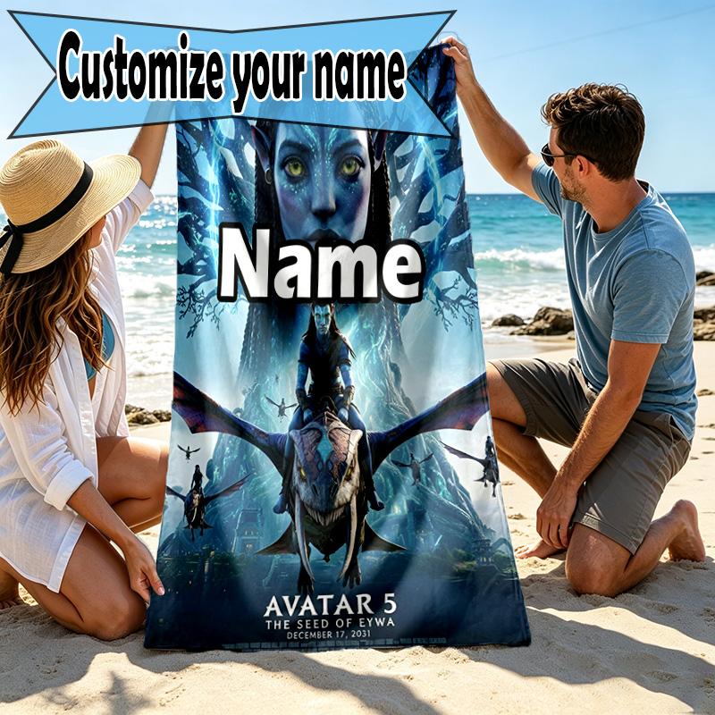 Custom Name Personalized Avatar Print Beach Towel, for Trip Camping Beach Party Home Decor, Birthday Gift for Family & Friends