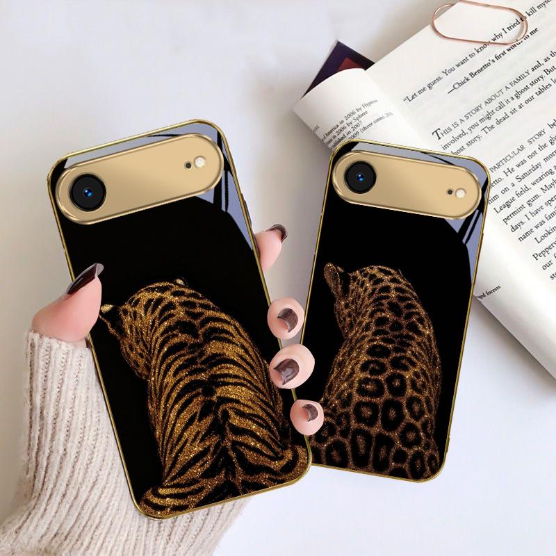 Leopard Background Black For IPhone 17Pro Max 16 17 Pro 15 Pro 14 13 Plus 12 Mini 11Pro Max XR 16E 17Air Golden Glass Phone Case