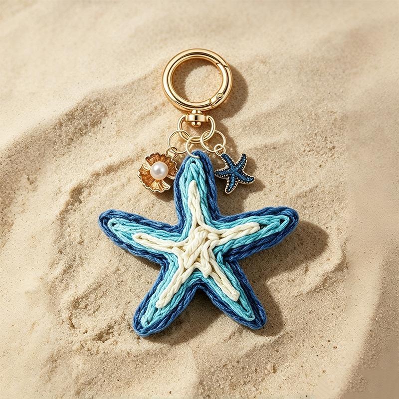 Handwoven Cherry And Starfish Pendant Women'S Beach Bag Decor Keyring Vacation Bohemian Keychain Jewelry Accessories