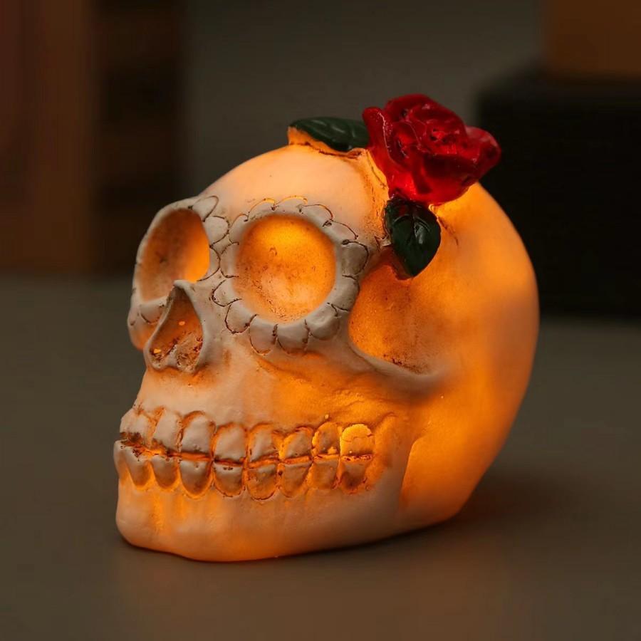 Halloween Skull Decoration Flower Rose Glowing LED Skull Shape Decoration Desktop For Terror Skull Party Home Outdoor Decor