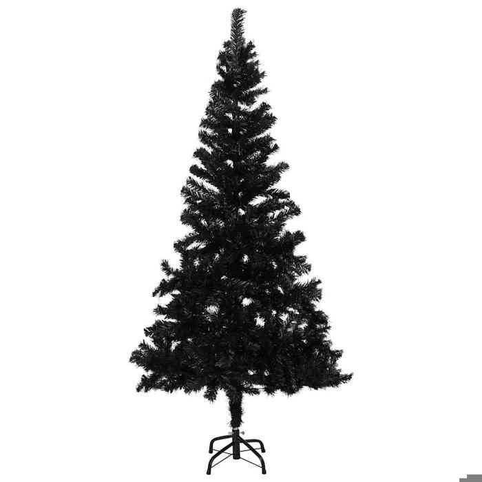 Maison Exclusive - Arbre de Noël artificiel pré-éclairé et boules noir 180 cm PVC