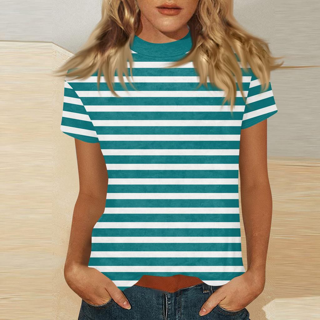 Damen Mock-Neck Kurzarm Print-Top