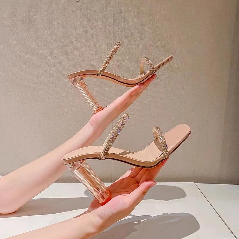 Fashion Glitter Slides Shoes Ladies' Slippers Beige Heeled Sandals Slipers Women Jelly Soft Black High 2025 Crystal Pumps Scandals Sexy