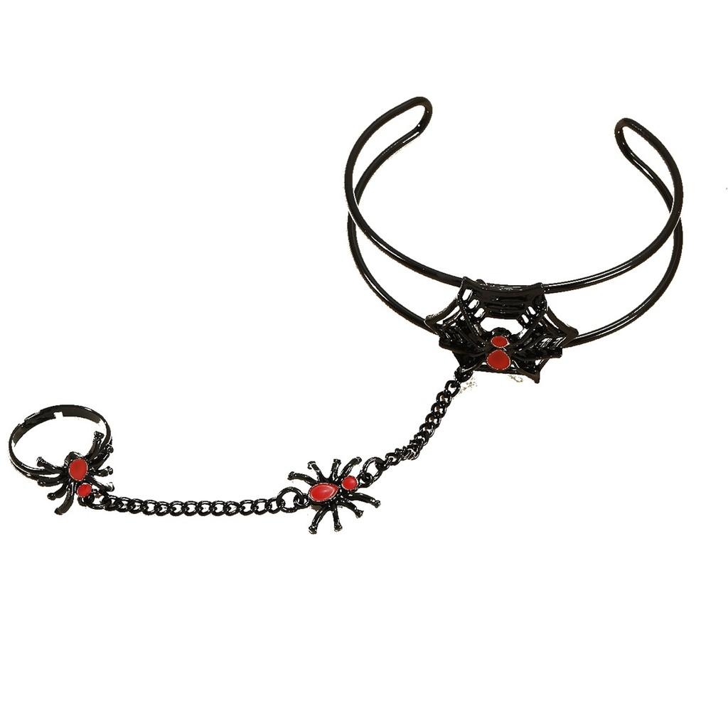 Gothic Black Zinc Alloy Spider Hand Chain With Adjustable Opening For Holiday Gift