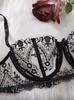 Factory High Quality Women Sexy Lingerie Three Piece Set Black Embroidery Sexy Lingerie Set See Through Sex Underwear