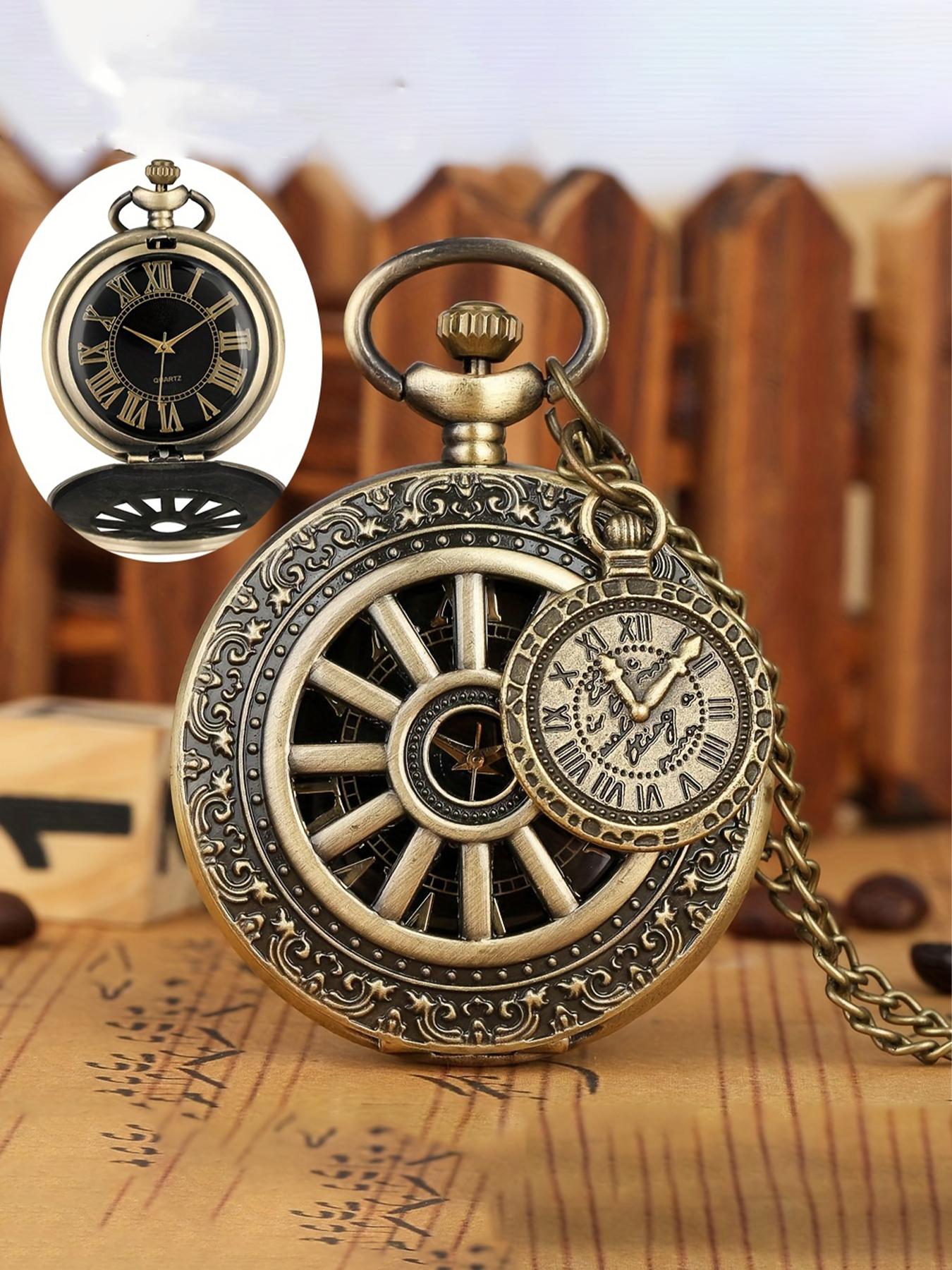 

Qing Gu hollow flip pocket watch Roman digital quartz pocket watch pendant decoration fashionable trend for men and women коричневий