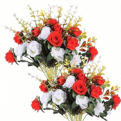 2 Bouquets de Roses de Plantes Artificielles Fleur en Soie Plastique Adapté pour la Décoration de Famille Hôtel Mariage Noël Bureau Table