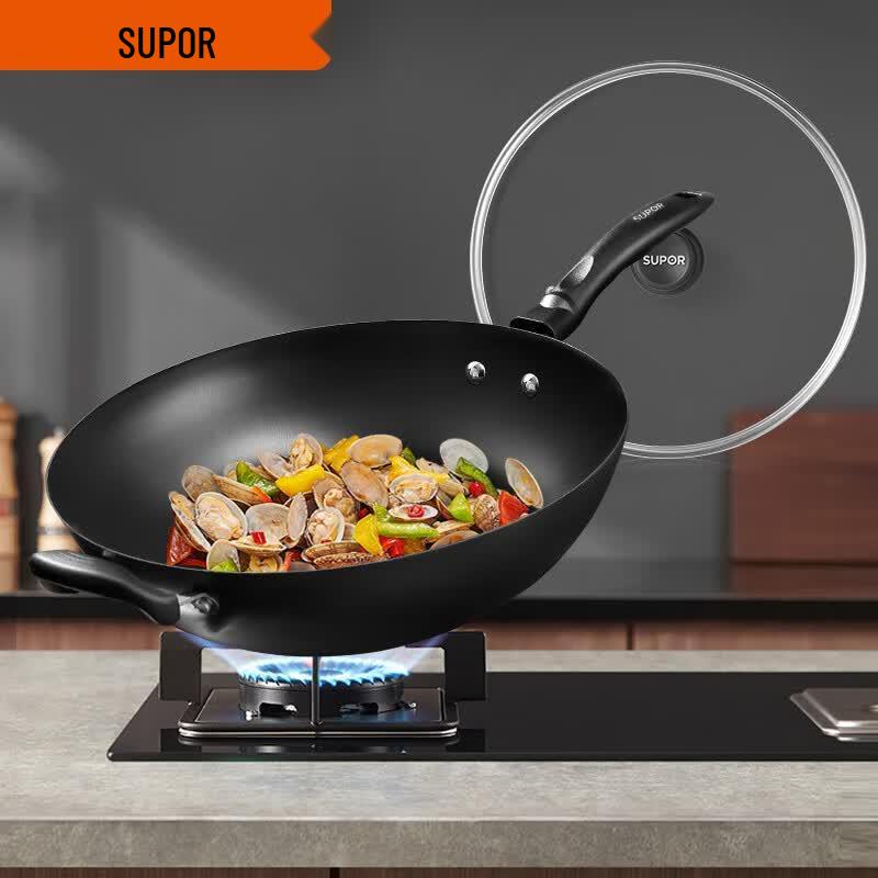 SUPOR 32cm Traditional Cast Iron Wok