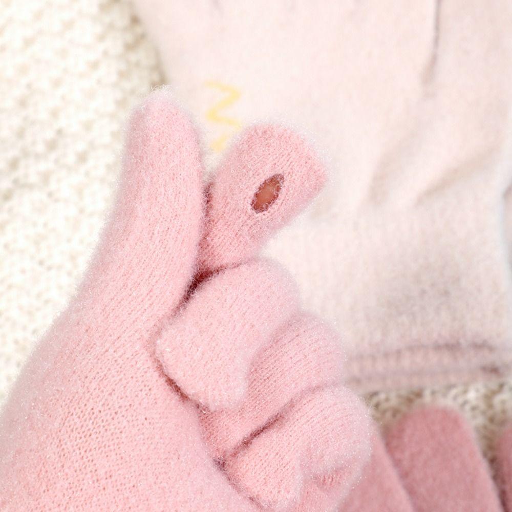 Solid Color Cute Warm Gloves Nylon  Gloves Autumn Knitted Mittens  Driving