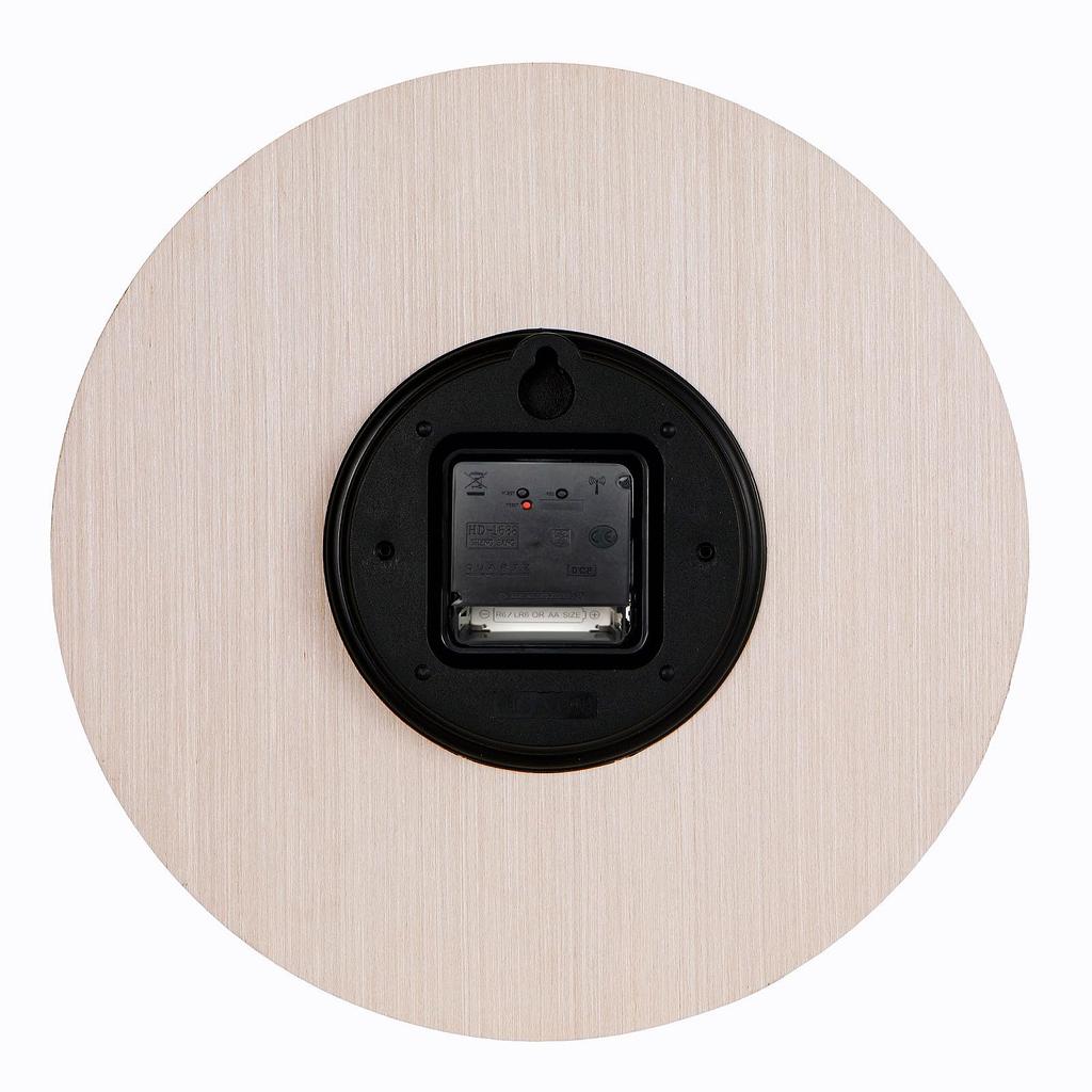 Nbdeal Radio-Controlled Wall Clock with Continuous Second Hand, Silent Operation, MDF Wooden Dial, Wooden Hands, 30cm Diameter, Stylish Analog, White