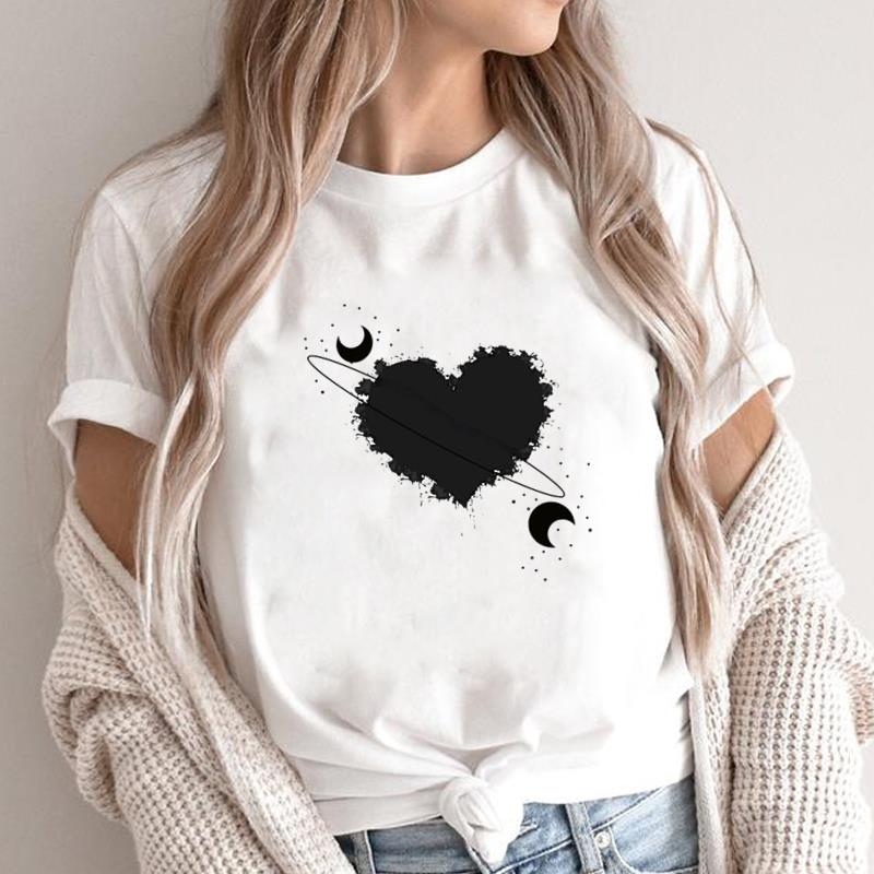 

(Asian Size) Short Sleeve Clothing Print Female feather style cute 90s Casual Fashion T Women s Top Graphic Tee T-shirts S