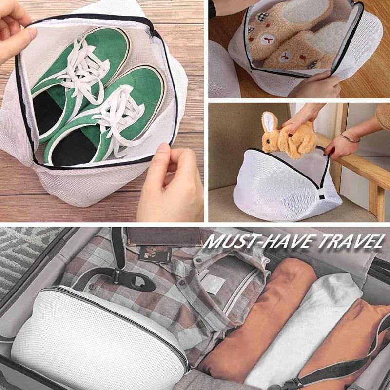 1/2pc Mesh Laundry Bag Washing Machine Shoes Bag with Zips Travel Shoe Storage Bags Protective Clothes Storage Box Organizer Bag