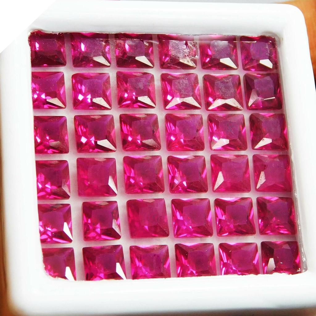 14 PIEZAS RUBÍ ROJO NATURAL 5x5 mm Gema Suelta CUADRADA CERTIFICADA Lote